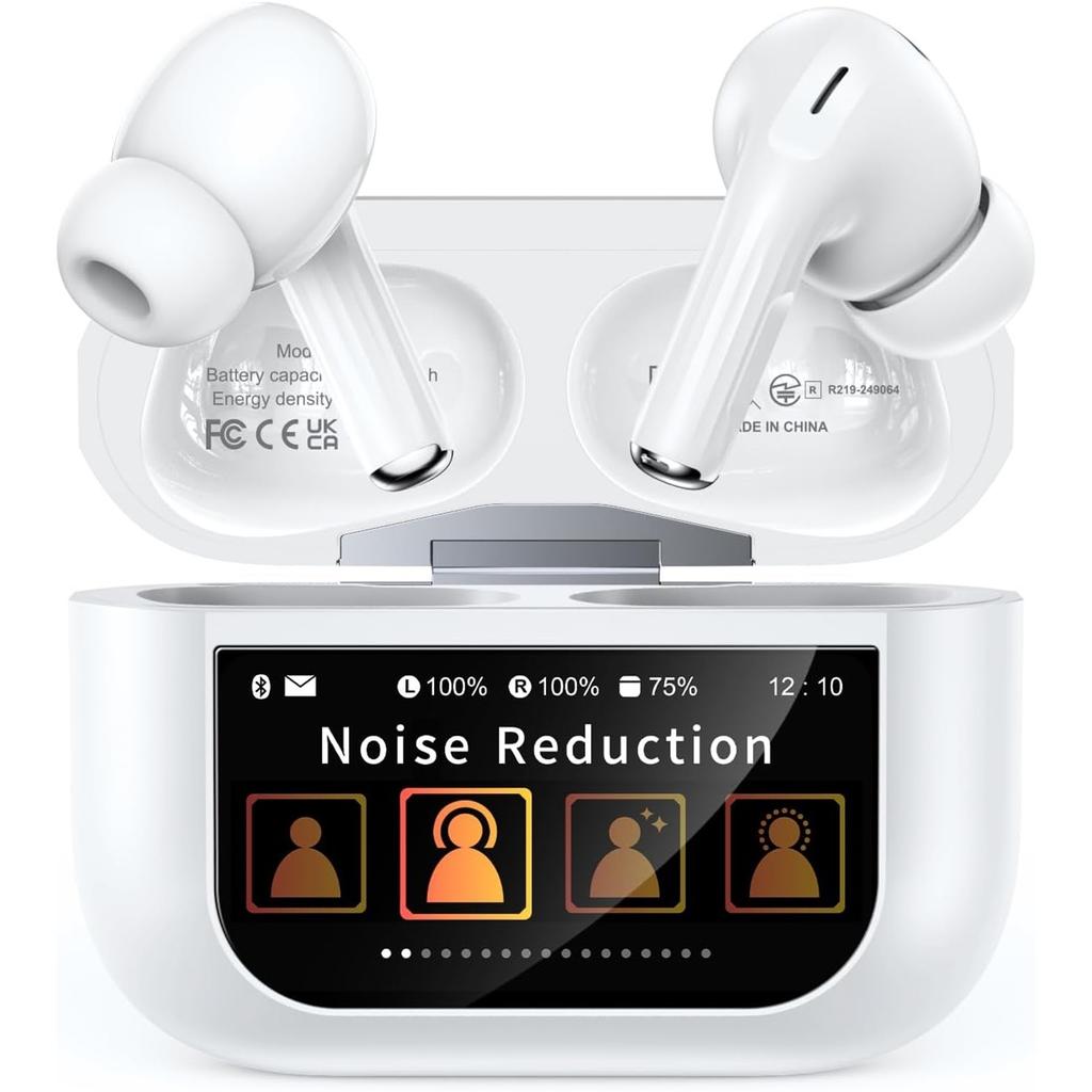 Wireless Earbuds ENC Noise Cancelling Earphones with Smart Touchscreen Case 48H Playtime Bass Stereo Sound Bluetooth 5.4 Headphones for iOS Android