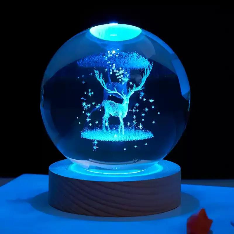 Umgebungslicht Saturn 3D Kugel Lampe Sonnensystem Kristallkugel mit Mehrfarbiger LED Lichtbasis Stimmungslicht Geschenke Geburtstag