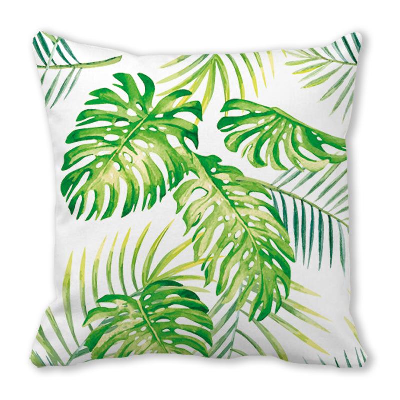 Watercolor tropical green leaf banana leaf Digital printing short plush pillow covers for sofa office cushion cover home goods