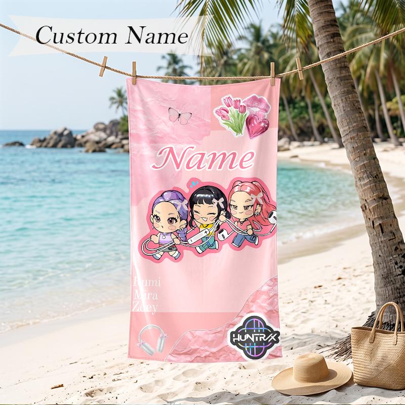 HUNTRIX Custom Name Printed Beach Towel Personalized Soft Towel For Swimming Beach Travel
