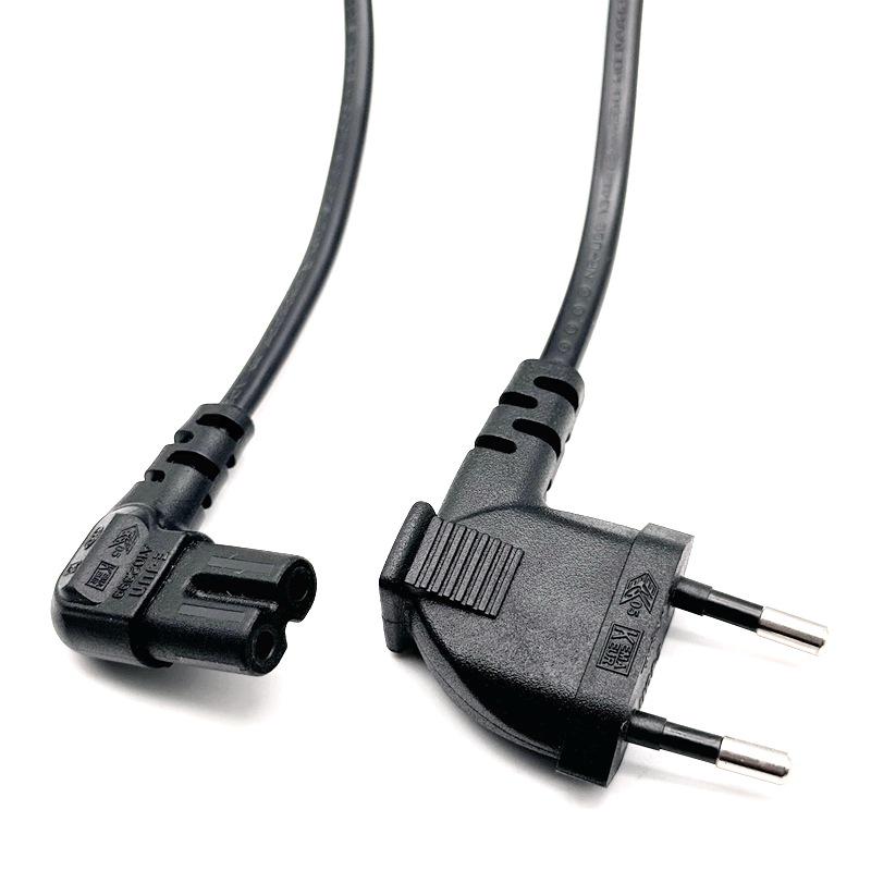 CE VDE Certified European L-Shaped 2-Pin Elbow Power Cord with 8-Character Tail