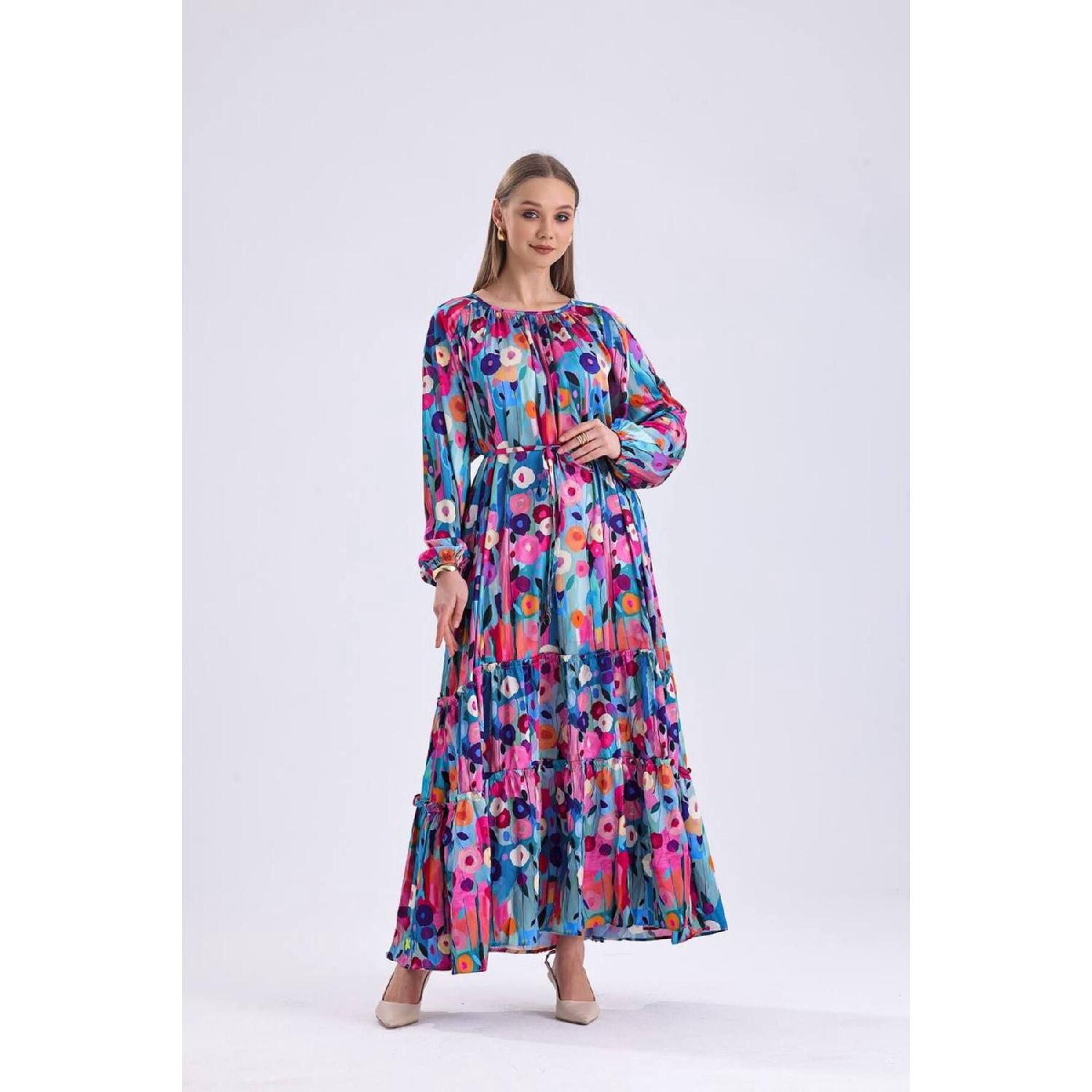 

Длинное платье с оборками 44 синий