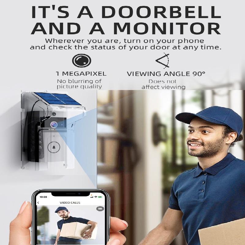HD Wireless Video Doorbell with Optional Solar Charging Rain Cover, Ultra Long Standby, Voice Changing, Intercom Monitoring, Automatic Power Storage