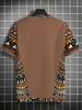 Men'S Trendy Tribal Print Short-Sleeve T-Shirt - Casual Round Neck, Brown with Colorful Geometric Patterns, Machine Washable, Suitable for Summer