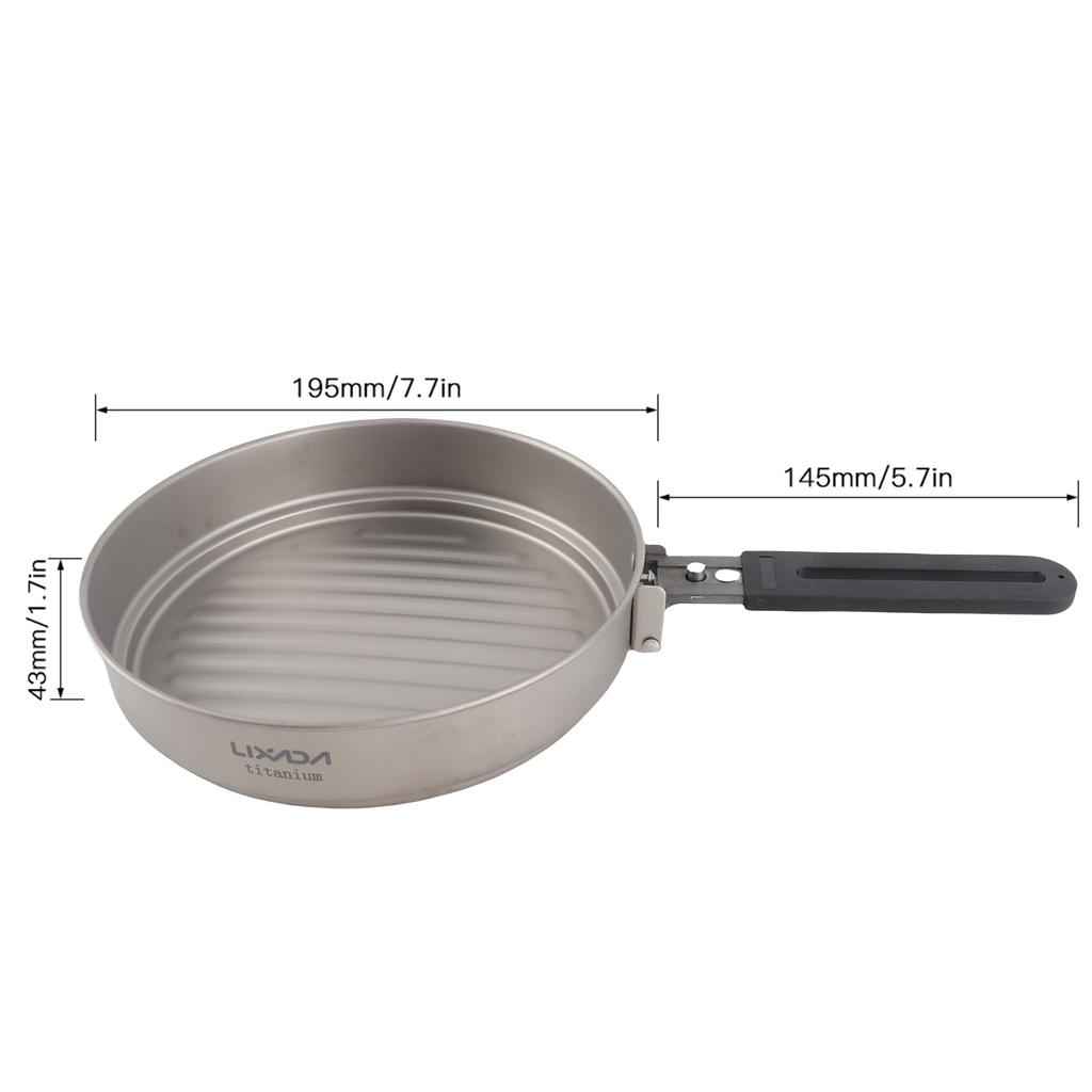 Lixada 1100ml Titanium Fry Pan Ultralight Grill Frying Pan with Folding Handle for Outdoor Cooking Camping Hiking