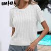 GMXIA Women's Fashion Casual Solid Color Print Summer Spring Short Sleeve O-Neck Knitted Short Sleeves