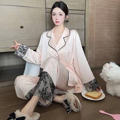 Jacquard Gaze Ärmel Hauskleidung Herbst Neu Pyjamas Damen Eis Seide Spitzenärmel Pyjamas Hauskleidung