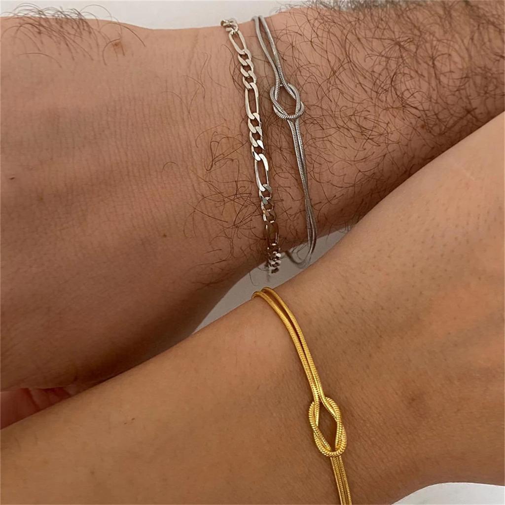 2 Pieces Couple Bracelet Adjustable Chain Bracelet Knot Bracelet Alloy Texture Fashionable Accessory for Lover Couple