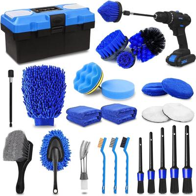 27-Piece Car Cleaning & Polishing Brush Set with Electric Drill Attachments