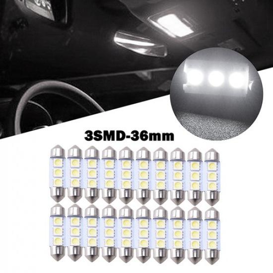 20pc 12V White 36MM 3 LED 5050 SMD Festoon Dome Car Light Interior Lamp Bulb New