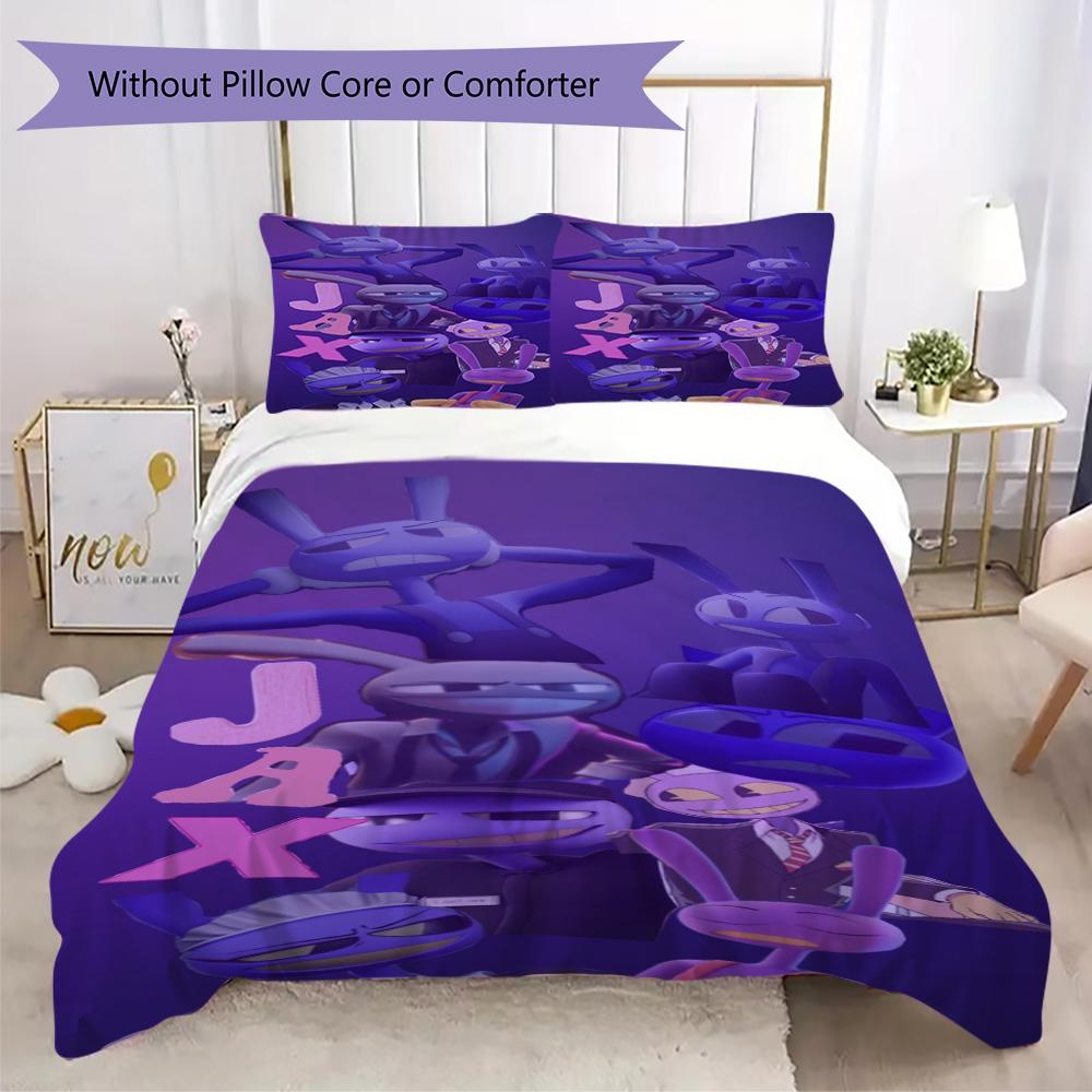 Fantastico Set Biancheria da Letto Jax The Amazing Digital Circus, Design con Coniglio Viola Cartoon Set Copripiumino 3 Pezzi(1 * copripiumino + 2 * federa, senza nucleo)