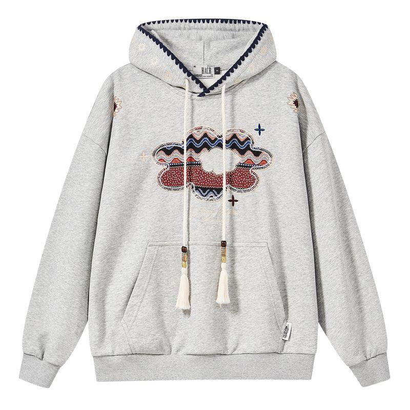 Hacr Ethnic Style Patchwork Embroidered Hoodie, Trendy Loose and Casual Couple's Sweatshirt for Women