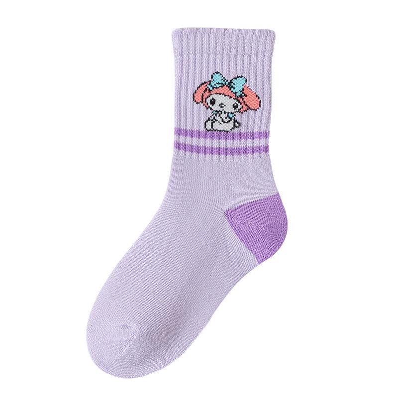 Kuromi Girls' Thick Winter Cotton Socks - Plus Velvet, Warm Terry for Autumn & Winter
