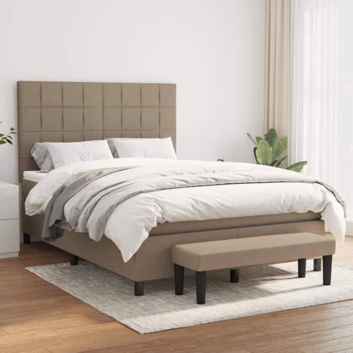 3136593 vidaXL Divan Bed with Mattress Taupe 140x190 Cm Fabric