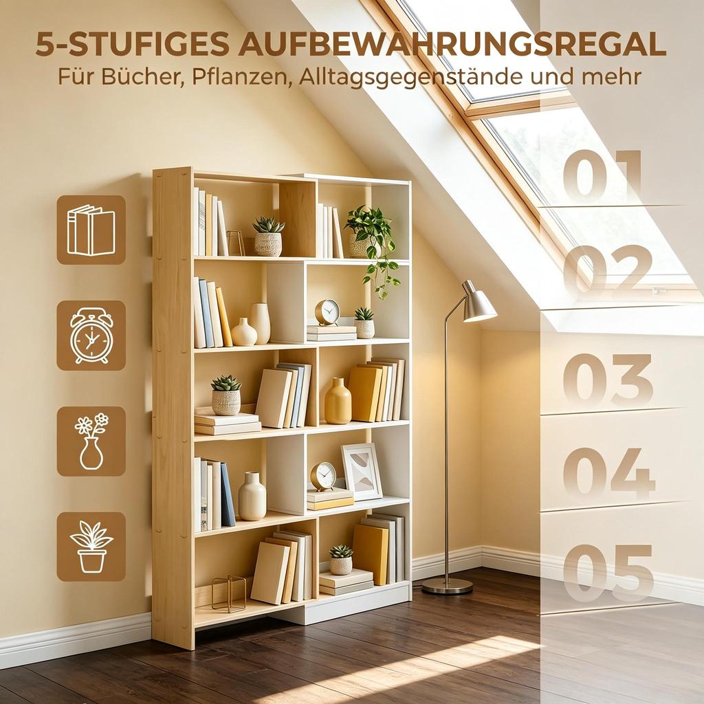 Rotating Corner Bookcase 350 degrees on 5 Levels, Expandable Storage Shelf in L-Shape, Bookshelf (only with bookshelf)
