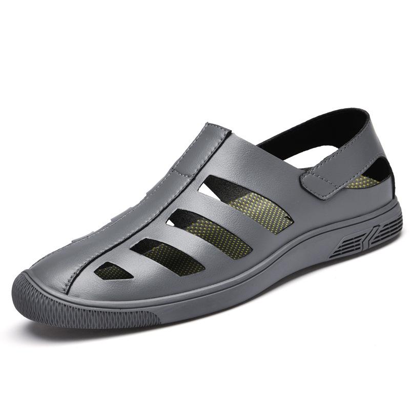 

Мужская обувь, сандалии, вентиляционные отверстия, обувь с отверстиями, закрытый носок, покрытие стопы, кожаная поверхность, уличная повседневная пляжная обувь, светло-белая. 44 серый