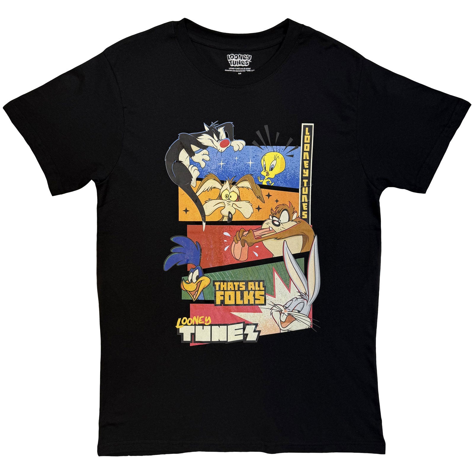 Looney Tunes TShirt Thats All Folks Block Graphic Black OFFICIAL NEW S
