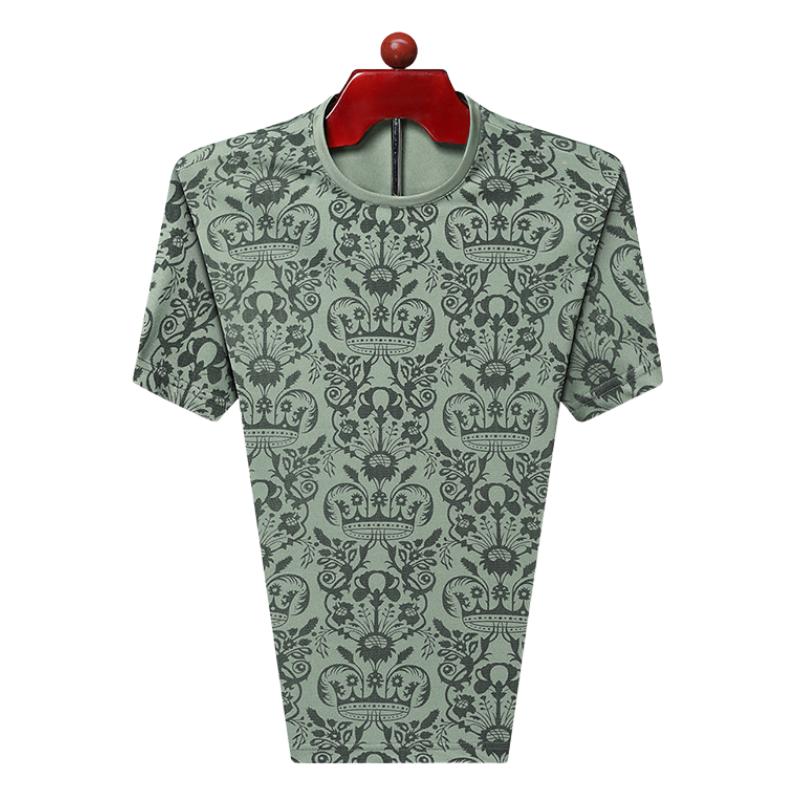 

Мужская футболка Лето Классика Улица Круглый вырез Короткий рукав Топ Полный принт Спортивная футболка Мужская Одежда оверсайз 50/L зелёный