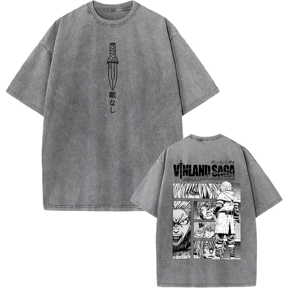 VINLAND SAGA Manga Graphic T-shirt Thorfinn Vintage Washed Oversized T Shirt Men Women Clothing Summer Cotton Short Sleeve Tees
