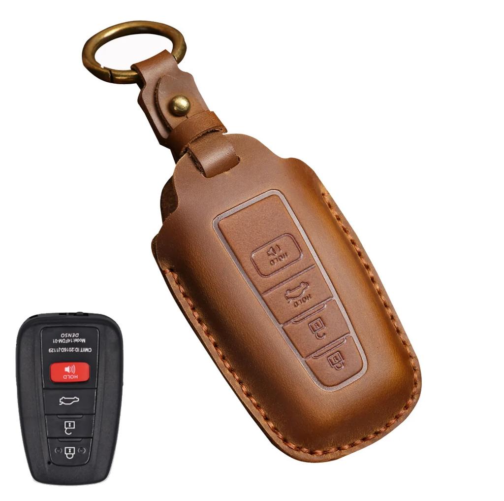 Leather 2/3/4 Button for Toyota Camry CHR Corolla RAV4 Avalon Land Cruiser Prado Prius 2017 - 2022 Car Key Cover Leather Key Fob