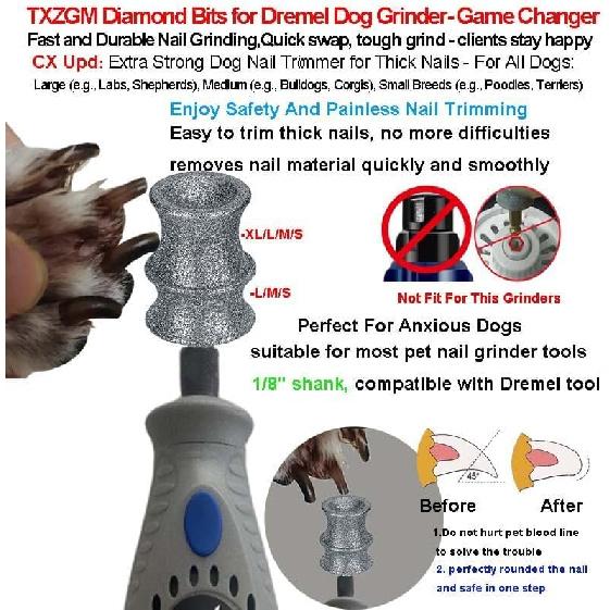 Stress-Free for Dremel Dog Nail Grinder Refill Attachment - Diamond Bit Tip & Replacement Head Fit Dremel 7760 & 7350, for Small to Large Pet Dog/Cat
