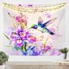Watercolor Hummingbird Tapestry, Vibrant Wall Hanging with Colorful Hummingbirds & Cherry Blossoms on Purple Background