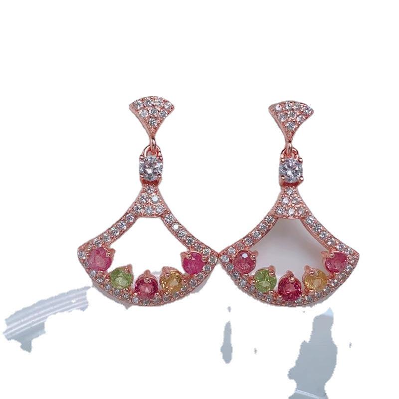 Korean-Japanese Style Tourmaline Stud Earrings in S925 Sterling Silver - Simple Women's Jewelry Gift.