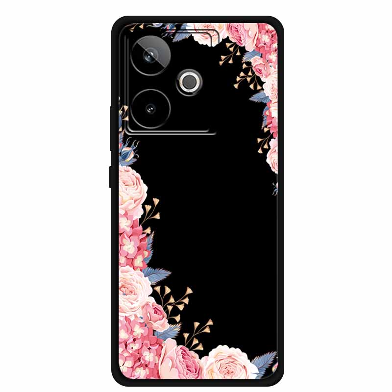 For Realme GT7 GT 7T Case Cute Floral Retro Black Silicone Soft Case Back Cover for Realme GT 7 TPU Funda For Realme GT 7T Coque