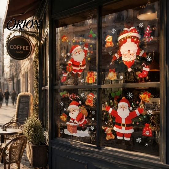Removable Window Clings for Winter Santa Claus Christmas Static Clings, Glass Stickers with Snowflake Bear Waterproof PVC Doors Bell Patterns,