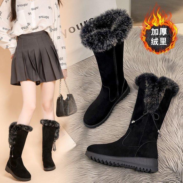 Tall Snow Boots New Year's New Suede Thick-soled Non-slip Medium Boots Warm Velvet Cotton Shoes