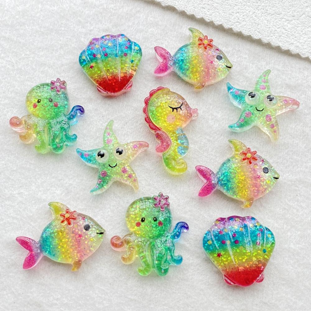 20Pcs Cute Resin Cartoon Shell, Starfish, small fish, seahorse, for Scrapbooking, Wedding Decor & DIY Jewelry Making Accessories