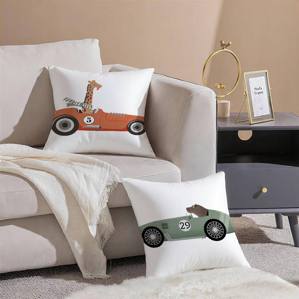 Cute Cartoon Animals Car Art Pillow Case Comfort Sofa Bed Silky elegant Invisible zipper Decorative cushion cover
