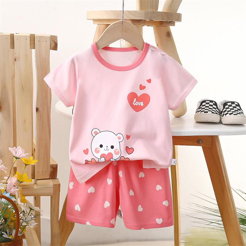 2026 Summer Kids O-Neck Short Sleeve Top Suits Baby Spring Cartoon Short Pant Two-pieces Set Suit for Girl Boy