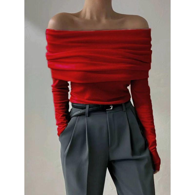 Fashion Style Off Shoulder Elegant Silm Chest Wrap Knitting Sweater Off Shoulder Knitted Sweater