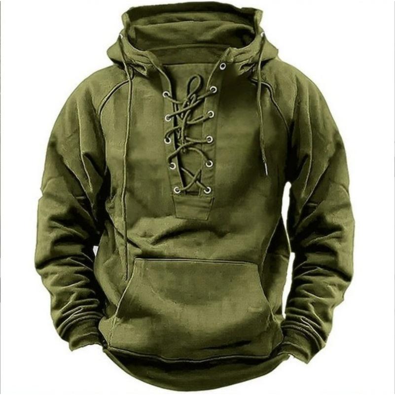 

Spring and Autumn Men s Hooded Solid Color Sweater Youth Sports Multi-pocket Leather Sweater Tooling 3XL зелений