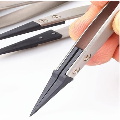 1pc ESD-259A Precision Anti-Static Carbon Fiber Tweezers - Stainless Steel Precision Pliers for Crafts, Jewelry, Electronics Crafting Tools
