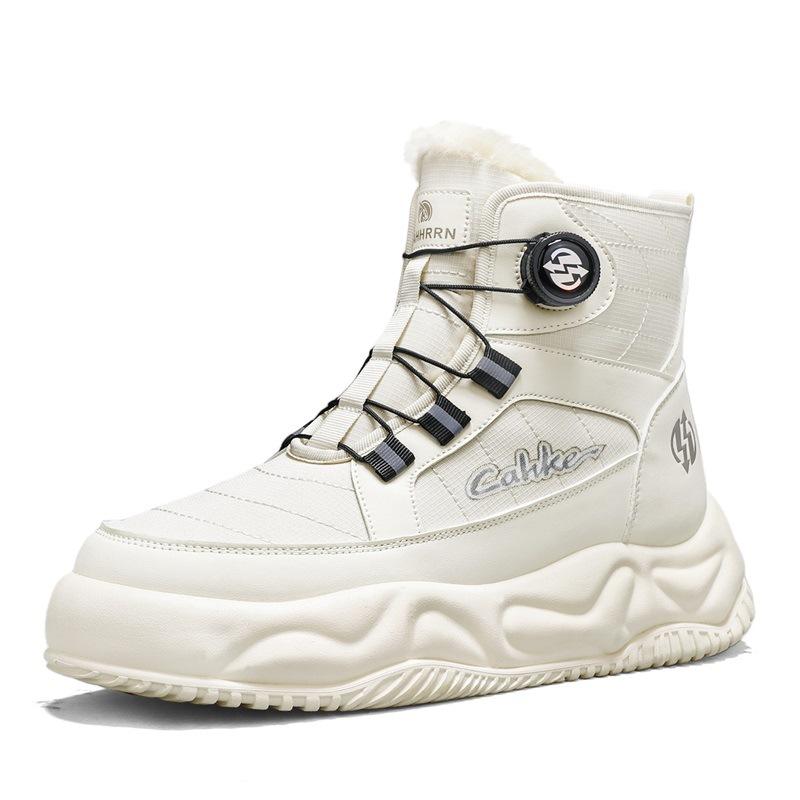 

Зимние мужские высокие уличные ботинки на толстой подошве, утепленные и утолщенные теплые хлопковые ботинки большого размера, водонепроницаемые снегоходы, устойчивые к холоду на Северо-Востоке 45 бежевый