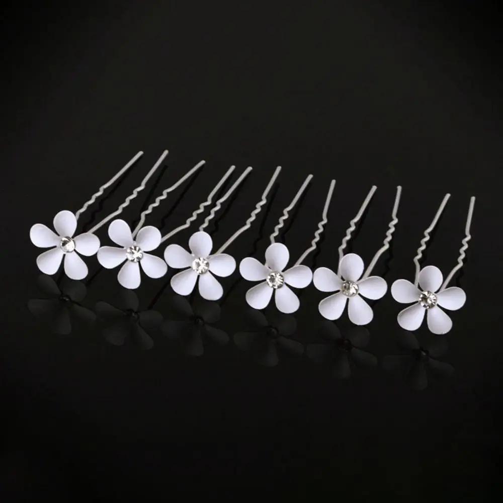 5Pcs Fashion Metal Pearl Flower Hairpin Stick Headwear U-shaped Rhinestone Hair Clip Headdress Bridal Hairpin Wedding
