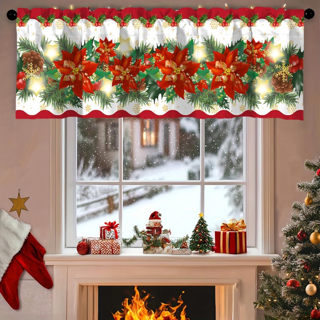 Christmas Short Curtains Valances Christmas Decorations for Home 2026 Xmas Ornaments Windows Treatments for Kitchen Bathroom