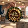Golden Christmas Wreath Metal Wall Decor Rustic Holiday Sign with Pine Branches Stars Durable Indoor Outdoor Hanging