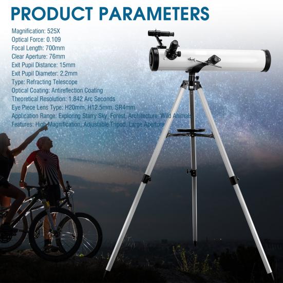 Telescope Large Aperture High Magnification Multifunction 76mm/700mm Monocular Astronomy Telescope with Tripod Finder