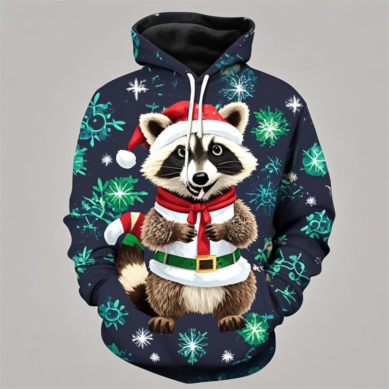 Cute Raccoon Graphic Sweatshirts Harajuku Fashion Christmas Hoodies For Men Female Clothes Tracksuit Boys Pullovers Kids Tops
