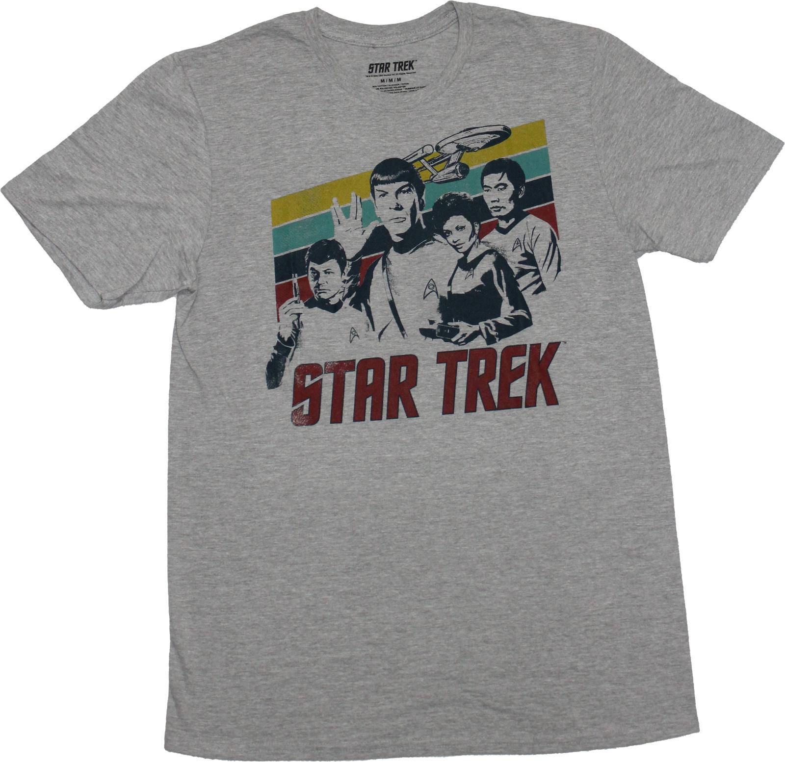 Star Trek New Adult T-Shirt - Side Cast Over Name Logo M