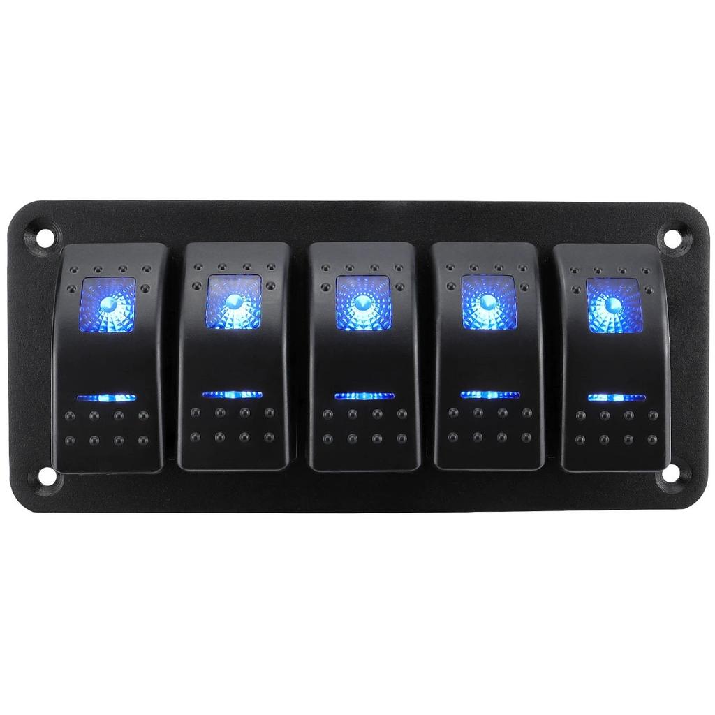 Marine Switch Panel Waterproof 12V 3 Gang Rocker Switch Panel Blue LED for Car Truck Boat RV UTV ATV RZR