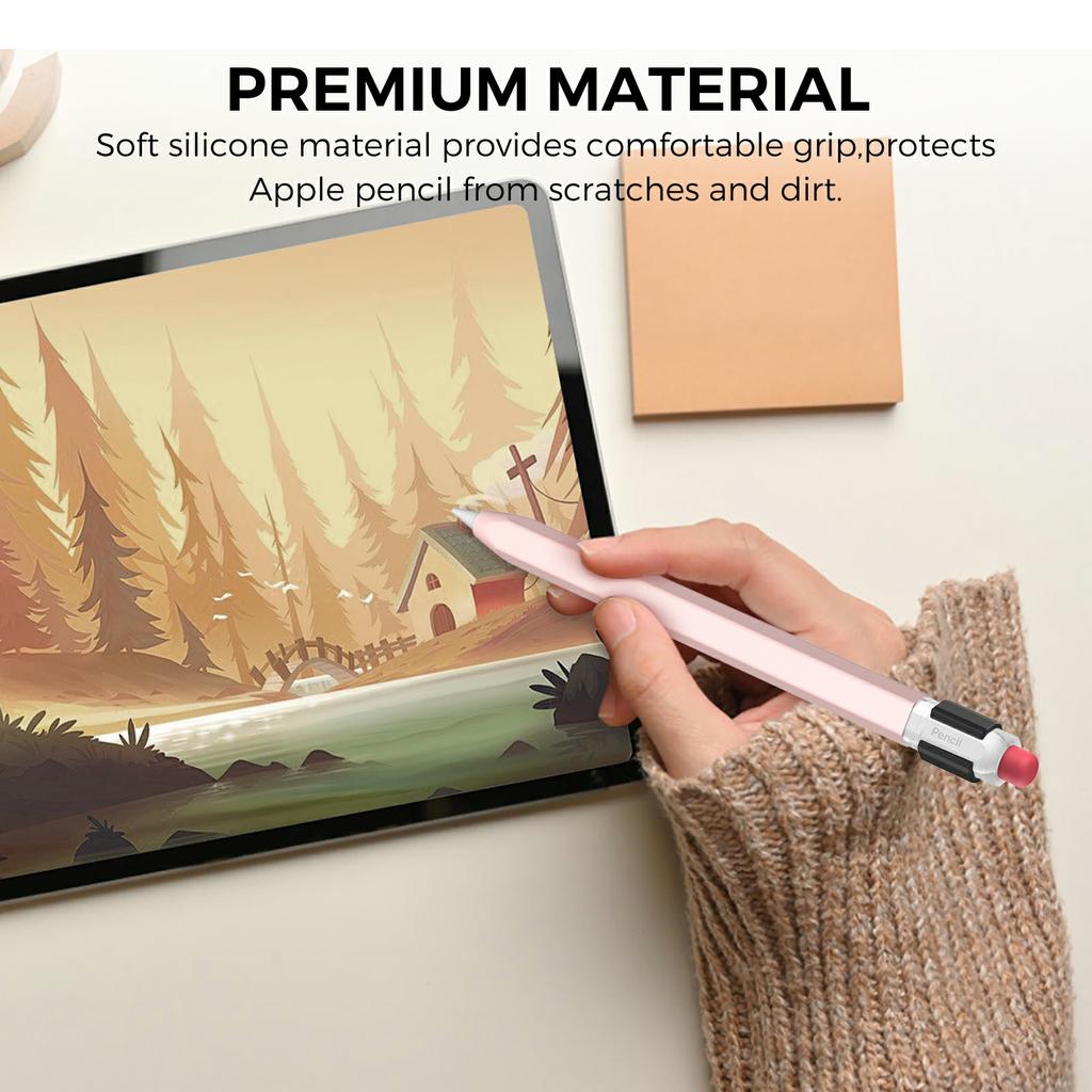 AHASTYLE PT180-3-K Pencil Sleeve with Clear Cap/Clip for Apple Pencil 3 Protective Silicone Case Retro Style