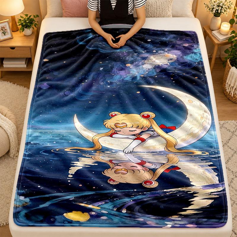 Flannel BlanketSailor Moon Warm Soft Throw Blanket for Indoor Sofa Bed Living Room Use