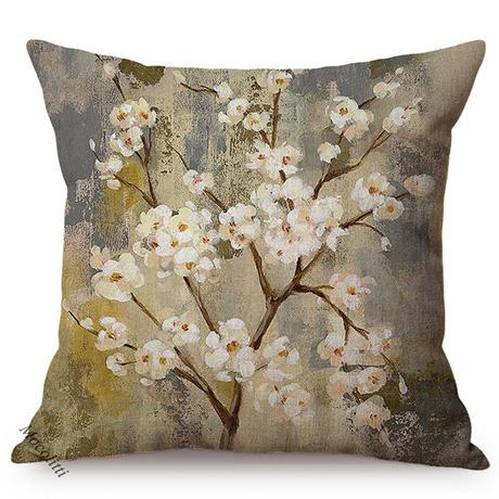 Floral Oil Painting Europe Vibe Home Decor Chair Cushion Cover Cherry Blossoms Garden Cotton Linen Sofa Pillow Case Cojines