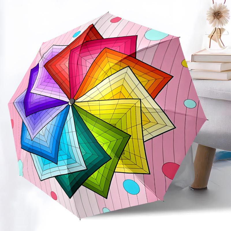 1pc Color Wheel Mandala Automatic Open/Close Umbrella, Compact Travel Umbrella, 8-Rib Sturdy Frame - Ideal Gift for Friends yy251118009