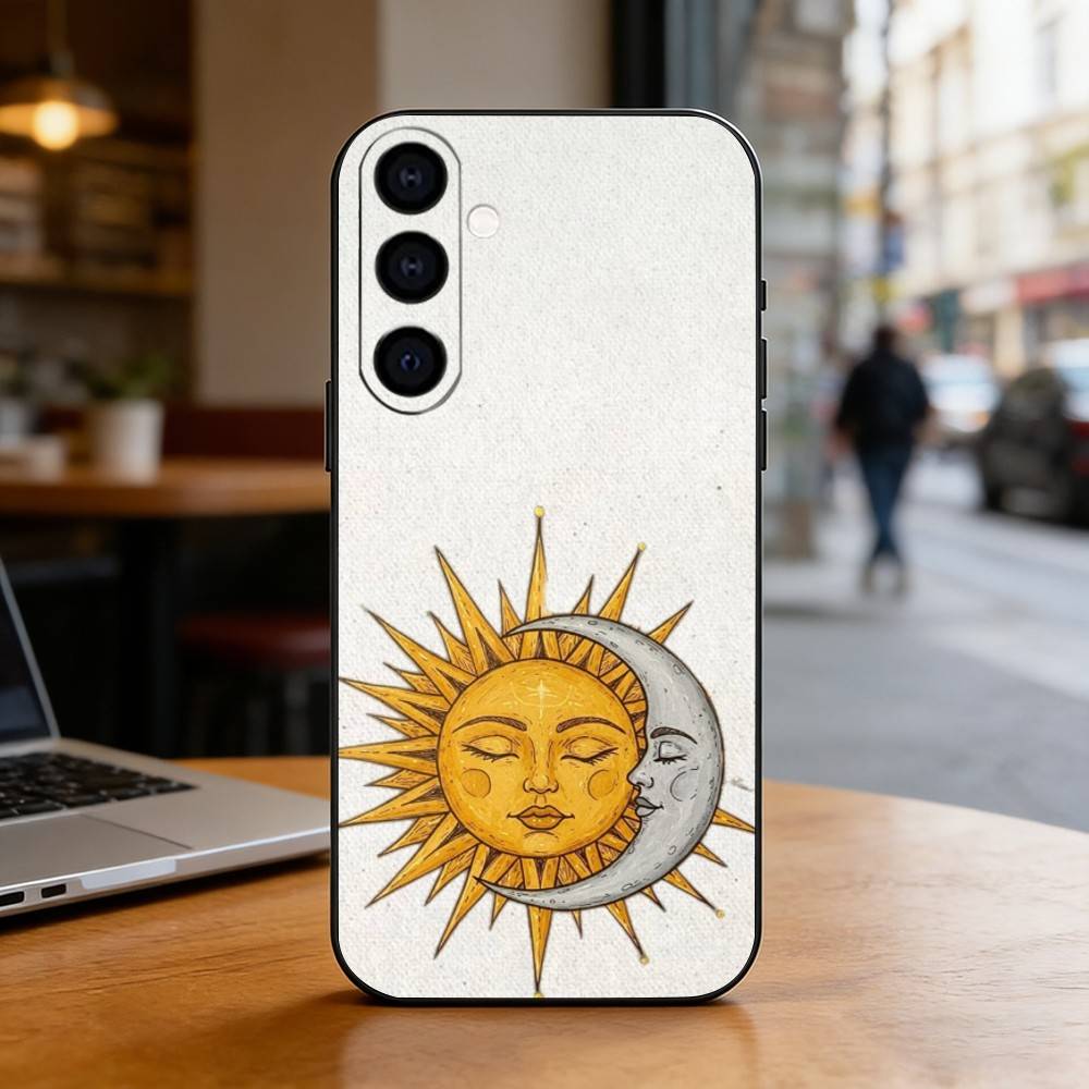 Sun Moon Phone Case For Samsung Galaxy A73,A72,A71,A70,A53,A52,A51,Soft Silicone Black Cover