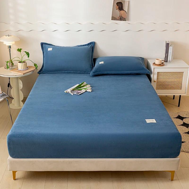 High-quality Soft Velvet Fitted Sheet with Elastic Bands Non Slip Adjustable Mattress Covers for Single Double King Queen Bed 160x200cm
